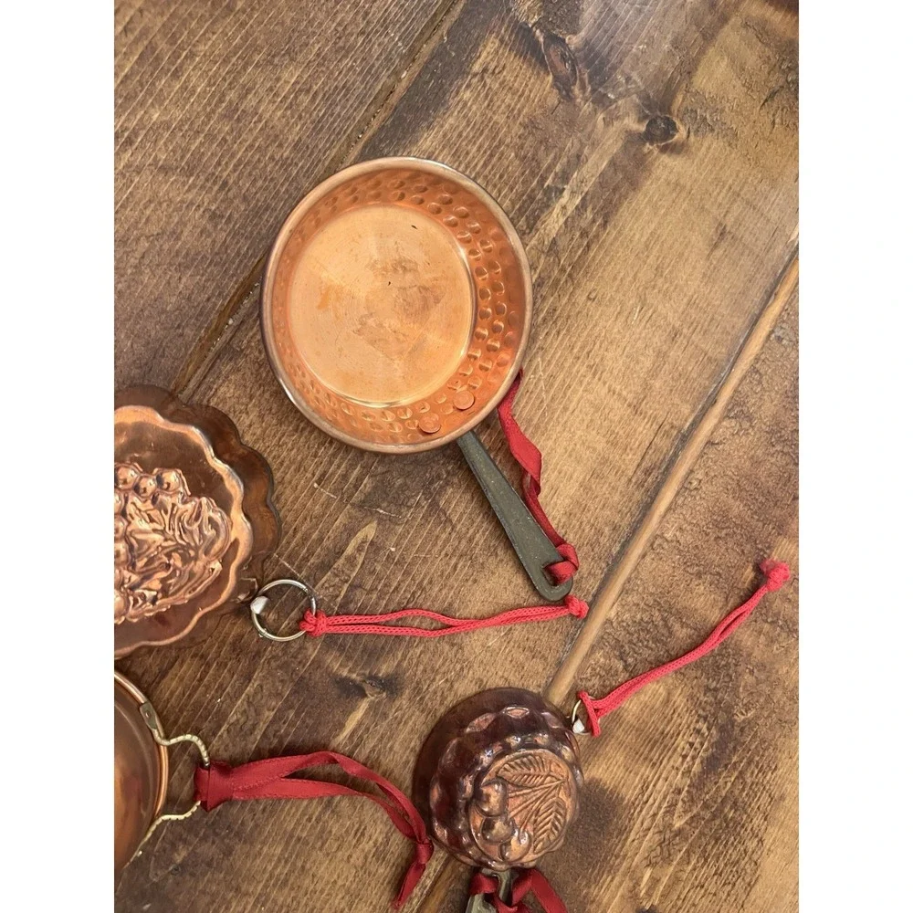 Set 8 Vintage Copper Kitchen Christmas Ornaments Colander Heart Pan Skillet Pots
